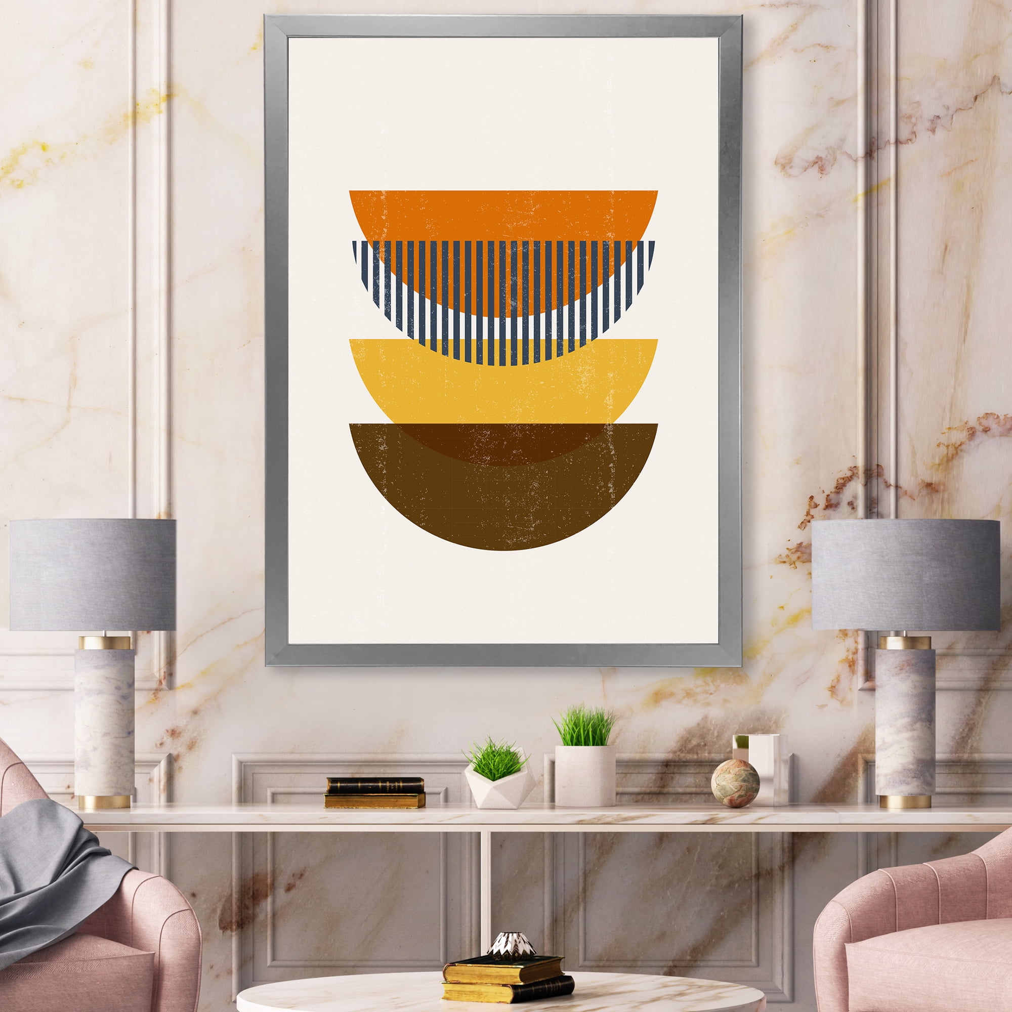 Designart 'Abstract Moon Geometric In Earth Tones' Modern Framed Art Print