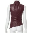 thumbnail image 4 of Trendy Sleeveless Blouse Solid Color PU PU Leather Tank Top Fashion Asymmetrical Top Slanted Sleeveless Top Leather Ruched Vest WINE RED XL, 4 of 8