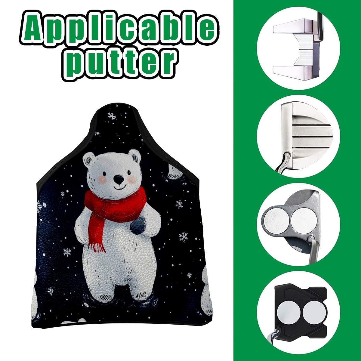 Golf Mallet Putter Cover Premium Leather Waterproof Golf Putter Head Cover with Magnetic Closure Cute White Bear