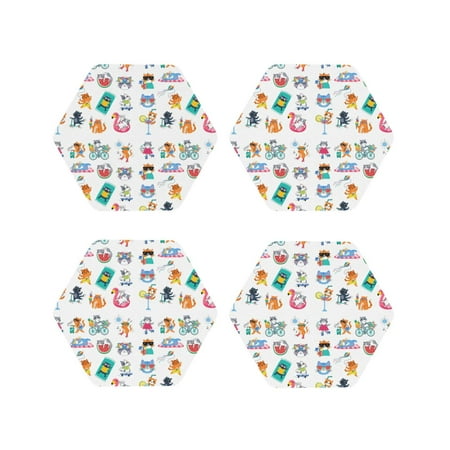 

Junzan Hello Summer Cat Print Coasters for Drinks - Leather Coasters Set of 4 for Coffee Table for Housewarming/Kitchen/Bar/Decor-Hexagon
