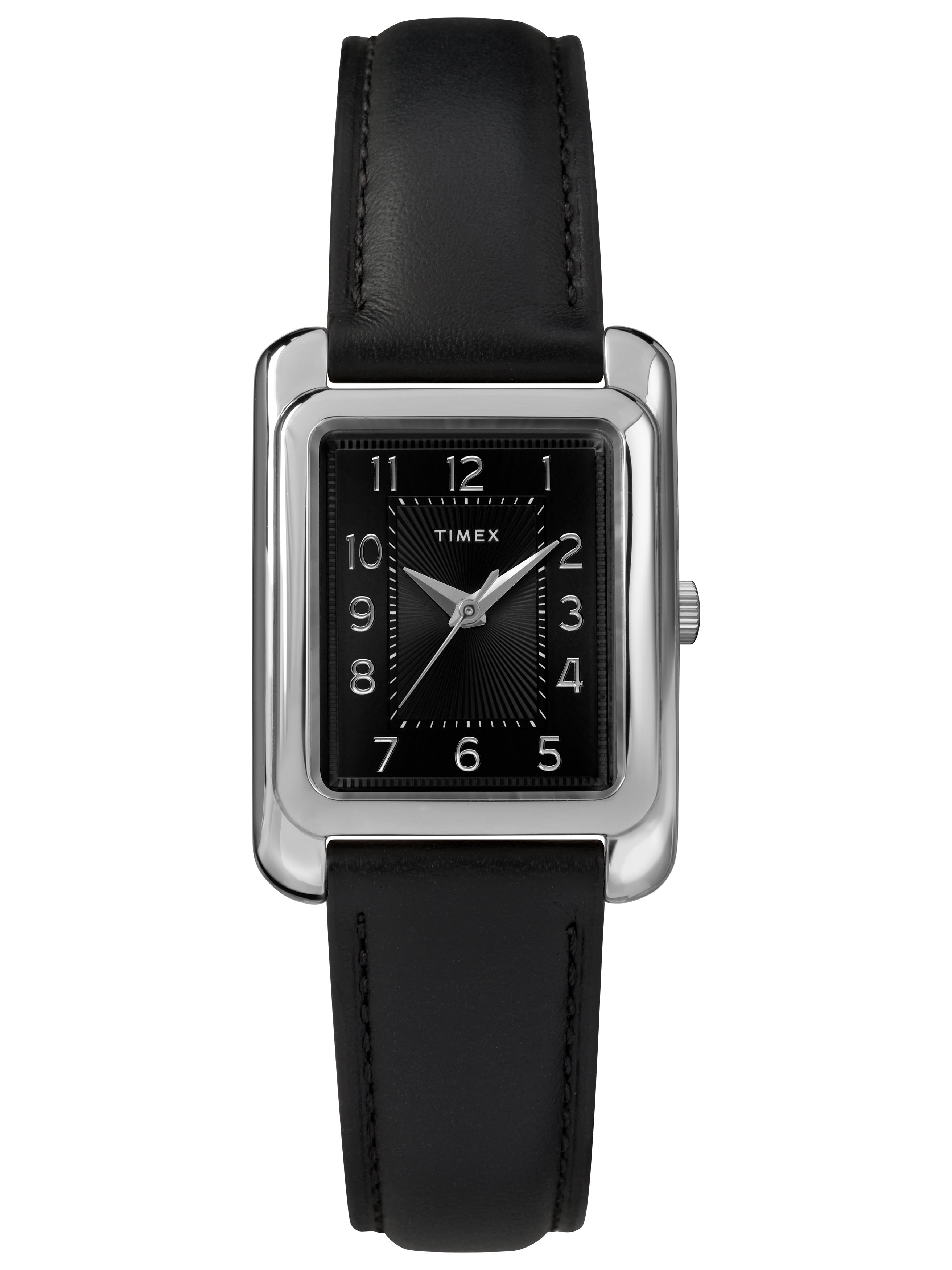Timex Women's Meriden 25mm Black/Silver Leather Strap Watch - Walmart.com