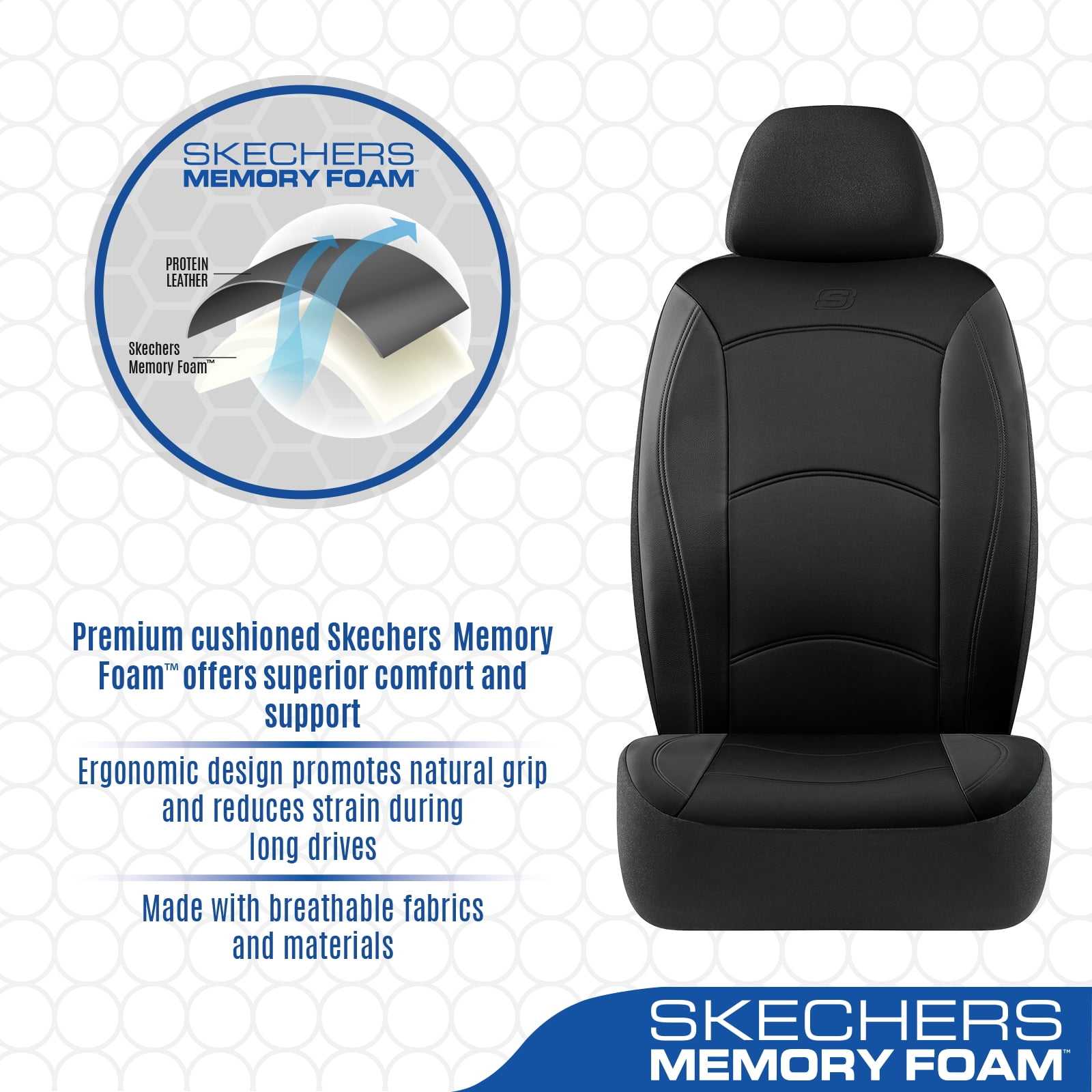 Skechers Lycra Memory Foam Car Seat Covers,Soft,Comfortable,Universal Fit for Cars,Trucks and SUVs Black