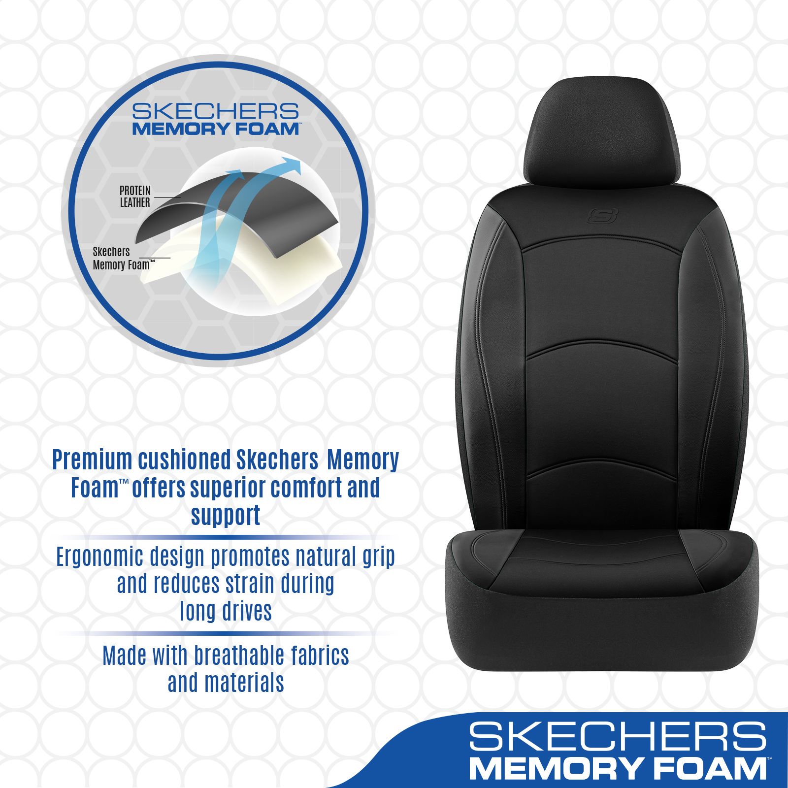 Skechers Lycra Memory Foam Car Seat Covers, Black photo 4