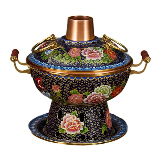 Shabu Shabu Hotpot Copper Hot Pot, resistente, utensilios de cocina, olla de beijing, olla caliente cloisonne para reunir restaurante hotel Azul