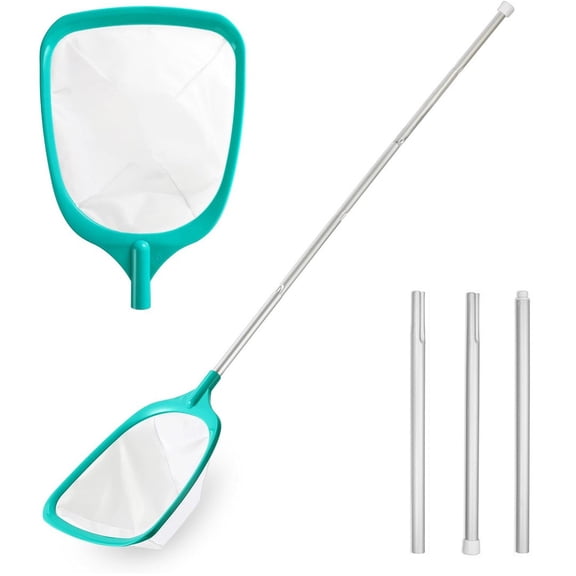 Pool Skimmer - Pool Skimmer Net with 3 Section Adjustable Telescopic Aluminum Pole, 25"- 63", Pool Net Skimmer Rake with Ultra Fine Mesh , Pool Leaf Skimmer for Swimming Pools