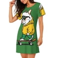 thumbnail image 2 of Rateoe Cool Skateboarding Bulldog Print Women’s Nightdress – Cozy Cotton Short-sleeved Sleep Shirt, Loose-Fit Sleepwear, Perfect for Relaxing and Sleeping, 2 of 6