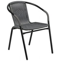 Flash Furniture 28'' Round Glass Metal Table with Gray Rattan Edging and 4 Gray Rattan Stack Chairs