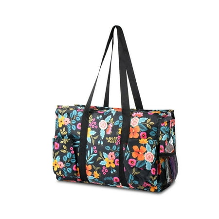 Zodaca Lightweight All Purpose Travel Camping Shopping Zipper Utility Shoulder Tote Carry Bag - Multi-color Marion Floral