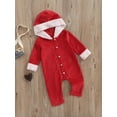 thumbnail image 3 of Christmas Romper for Baby Boys Girls Long Sleeve Button Jumpsuits Long Pants Romper with Hood, 3 of 8