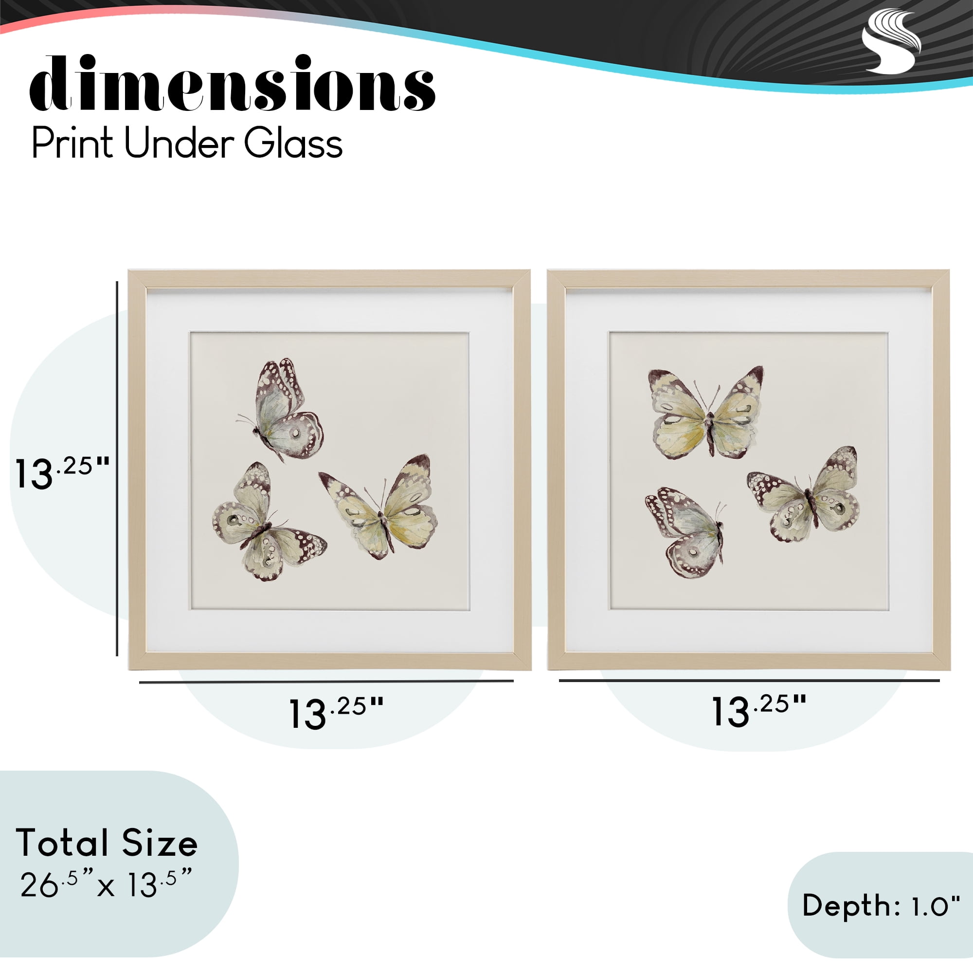 Stupell Industries Flight of Butterflies on Beige 2 Piece Birch Framed Print Under Glass Set, design by Patricia Pinto