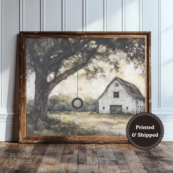 Vintage Barn Art Print Rustic Farmhouse Wall Dã©Cor Dark Cottagecore Poster Antique Countryside Scene UNFRAMED Poster, Wall Art for Decor, Present, 8x12