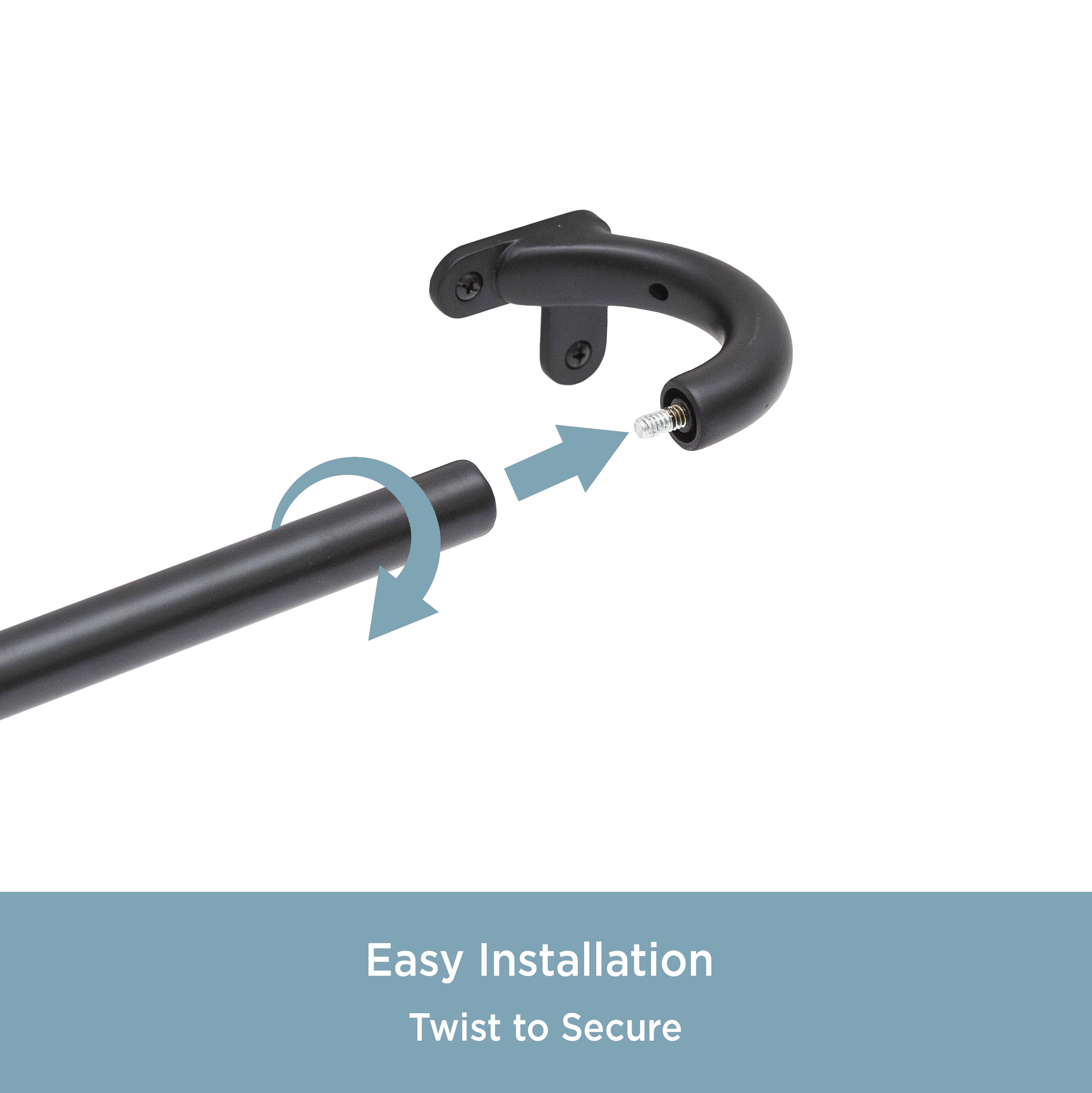 Kenney Curved Steel Wrap Around Room Darkening Curtain Rod, 28-48" Adjustable Length, 3/4" Dia., Black