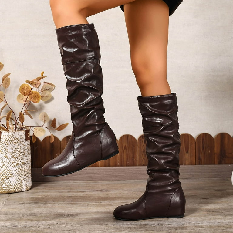 Oyedens Womens Slouch Knee High Boots Casual Leather Winter Fall No Heel Over The Knee Tall Dress Boots for Ladies, Women's, Size: 8, Brown