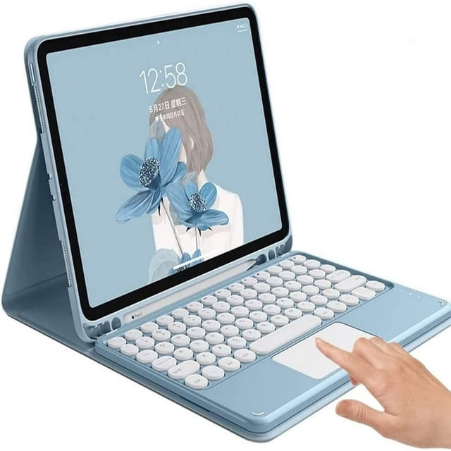 SNNROO iPad 9th Generation 8th 7th Gen 10.2 inch/Air 3 Pro 10.5 inch Keyboard Case with Touchpad Cute Round Key Color Keyboard Detachable Bluetooth Touch Keyboard Slim Smart Cover
