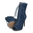 thumbnail image 4 of New Women Wild Diva Carmela-24 Frayed Denim Peep Toe Lace Up Stiletto Ankle Boot, 4 of 6