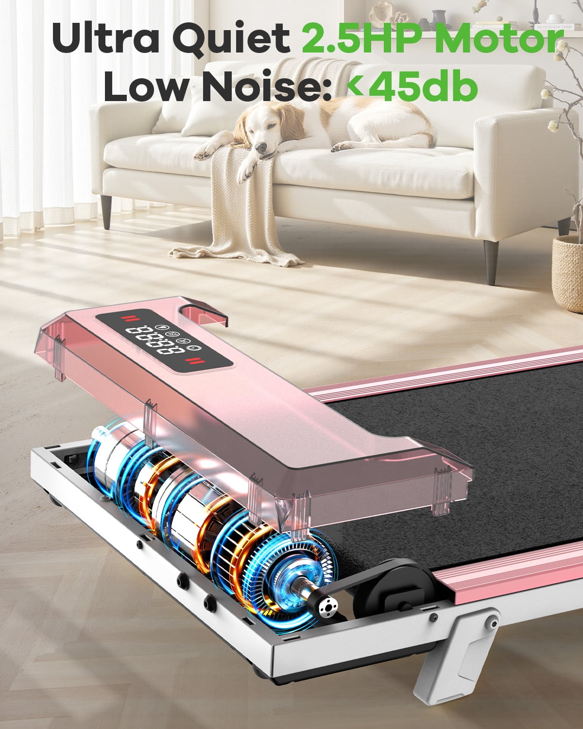 Evitormill  Walking Pad, Under Desk Treadmill, Compact Walking Pad for Home & Office, 2.5HP Quiet Motor, 33.5'' Running Belt, Supports 265 Lbs (Pink)