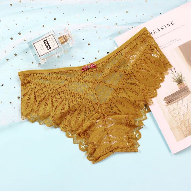 Ropa interior de mujer de encaje sexy de cintura media de alta gama con tiras cruzadas de lazo y ropa interior de mujer