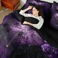 thumbnail image 4 of Homewish Gothic Purple Rose 7 Pieces Bedding Comforter Set For Teens Adults,Flowers Love Heart Full Bedding Set Lightweight,Black Spider Web Fitted Sheet Flat Sheet,Exotic Style Bedroom Decor, 4 of 8