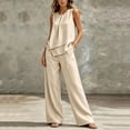 thumbnail image 5 of Karymi Cute Tops for Women Two Piece Outfit Set, Crew Neck Sleeveless Asymmetric Layered Tank Top, High Waist Wide Leg Pants with Pockets, 5 of 5