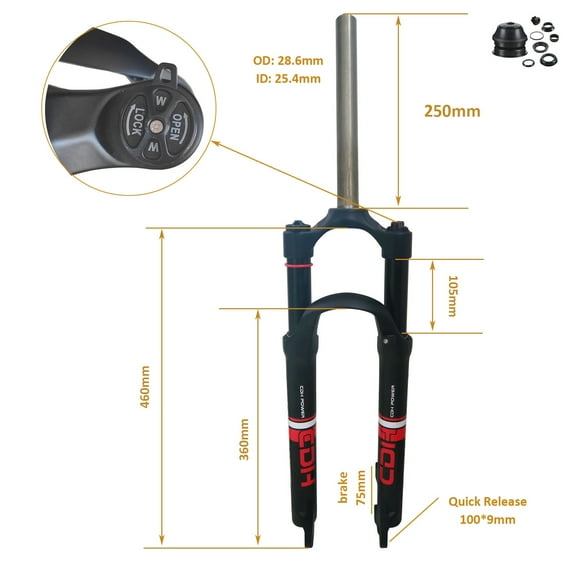 DONSP1986 CDH 26 inch Bicycle Suspension Fork MTB Bike Fork &Headset-Manual Lockout/Disc Brake