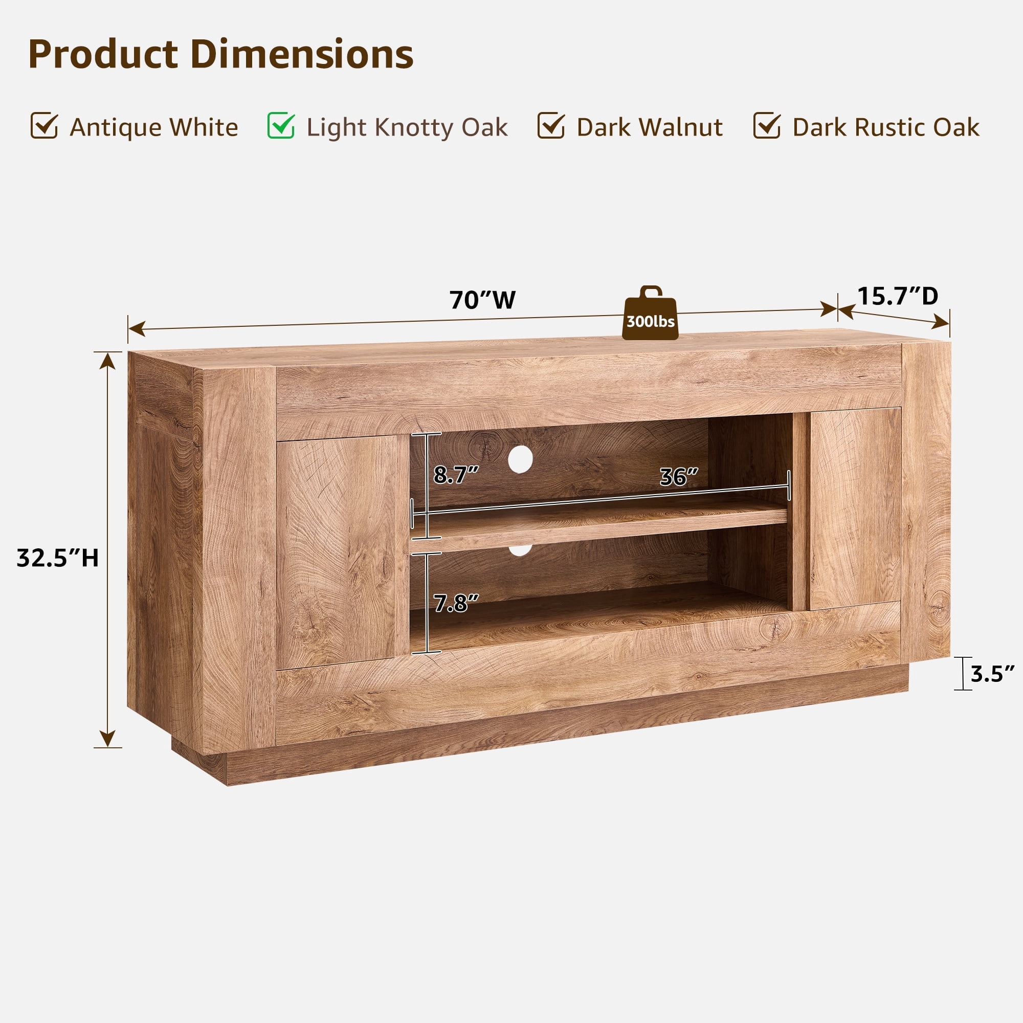 OKD TV Stand for 70 Inch TV, Modern Entertainment Center with Storage Cabinet & Open Shelves, Cable Management for Living Room, Light Knotty