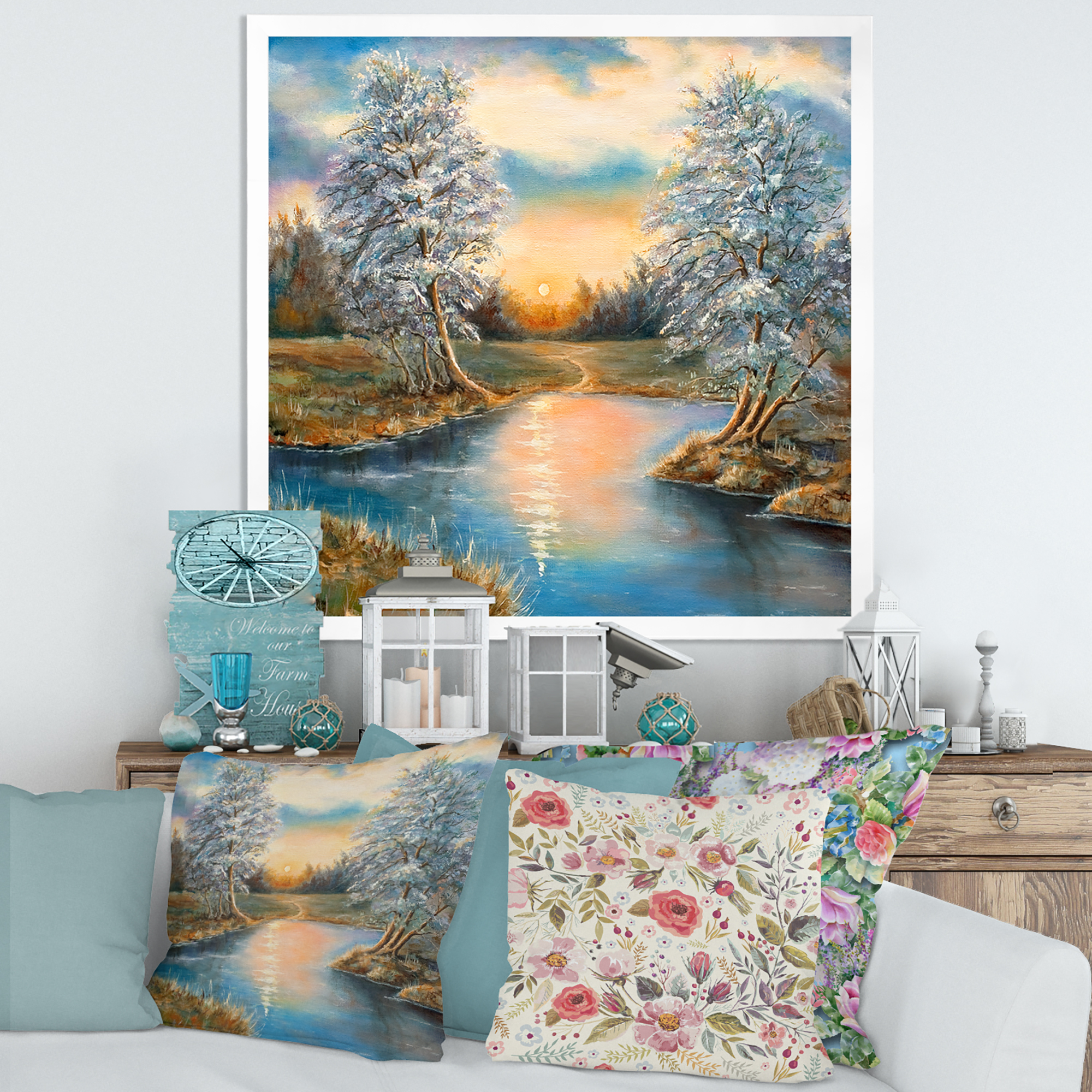 Designart 'Birches In The Autumn Woods Sunset' Lake House Framed Art Print