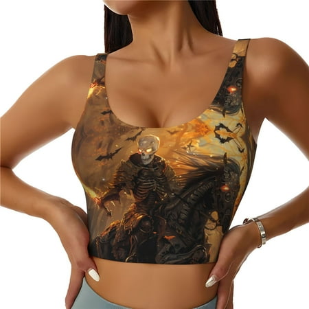 Sports Bras for Women High Support  Halloween Skeleton Knight Cool Workout Tank Tops Woman  Yoga Bra with Removable Cups