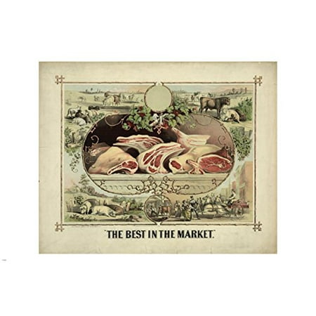 The Best In The Market Lithograph Vintage Ad Poster 24X36 Butcher (Best Meat Market In Houston)