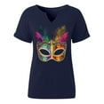 thumbnail image 5 of Craaazy Mardi Gras Shirts for Women Short Sleeve Casual Carnival Printed V-neck T-shirts Gifts, 5 of 6