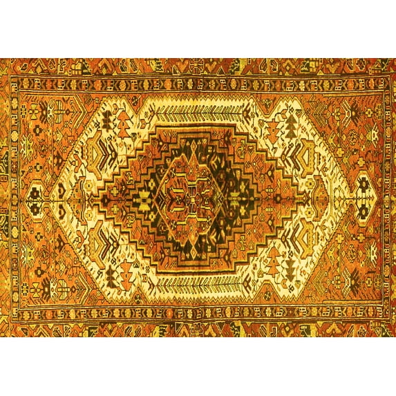 Ahgly Company Machine Washable Indoor Rectangle Persian Yellow Traditional Area Rugs, 7' x 9'