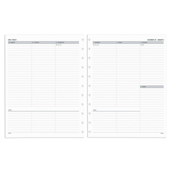 2026 TUL® Discbound Weekly Planner Refill Pages, Letter Size, January To December, TULLTFLRUTIMRY26