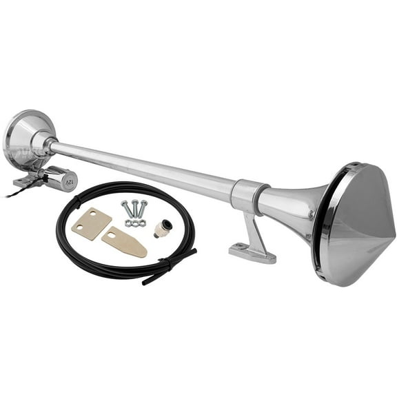Vixen Horns Train Horn for Boat/Truck/Car. Air Horn Waterproof Chrome Plated Single Trumpet   Cover. Super Loud dB. Marine Grade Finish. Fits 12v Vehicles like Semi/Pickup/Jeep/SUV VXH1168C