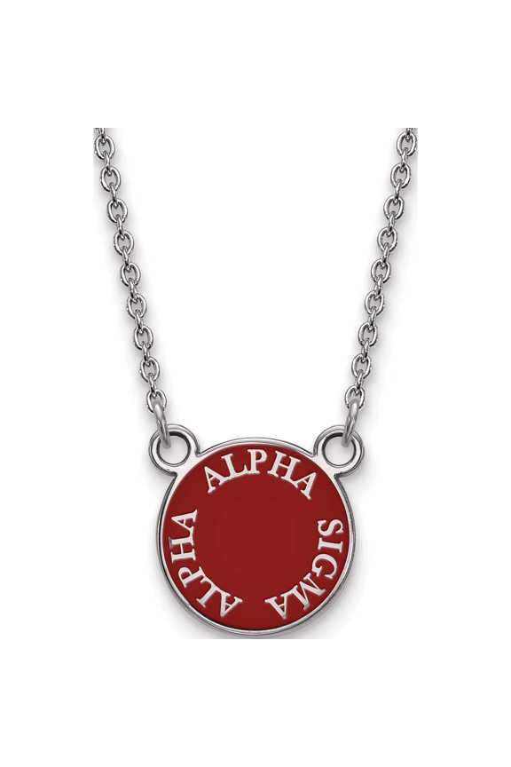 Sterling Silver S. Rh-Plated Logoart Alpha Sigma Sm Enl Pend With Necklace (18 X 12) Made In United States ss012asi-18