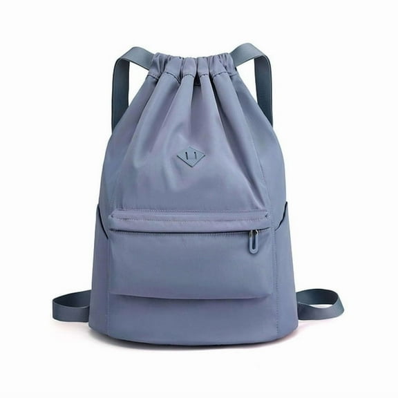 Waterproof Drawstring Backpack for Women Men Nylon Sports Backpacks with Sides Pockets for Gym Outdoor (Blue)