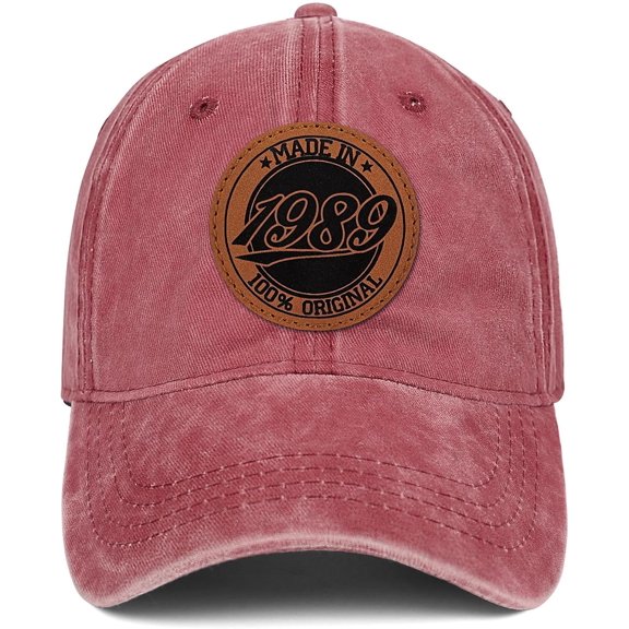 35th Birthday Gifts Men Women Made in 1989 Hat 35 Year Old Birthday Gift Idea Leather Pattern 100% Cotton Baseball Cap