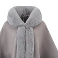 thumbnail image 3 of UTSJKR Women Hooded Faux Fur Trim Poncho Cape Loose Batwing Sleeve Warm Shawl Wrap Coat for Cold Winter Occasions Gray, 3 of 4