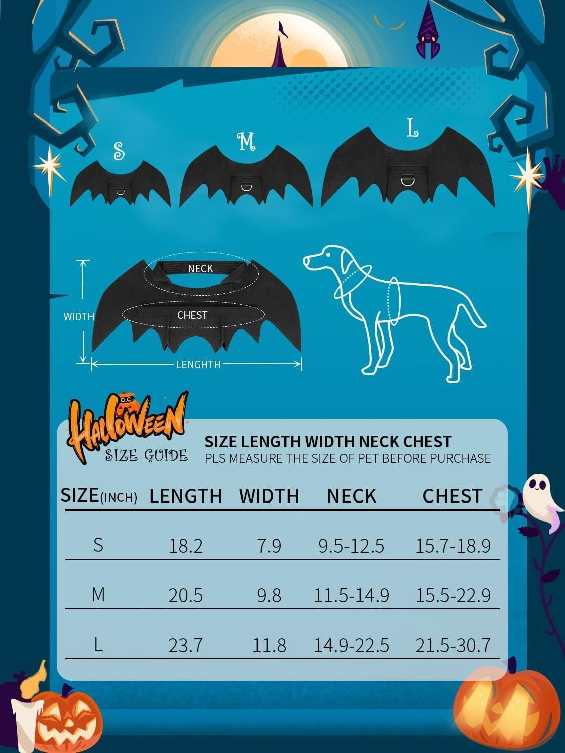 Pet Bat Wing Costume with Adjustable Velcro Straps for Dogs and Cats Halloween Party Cosplay