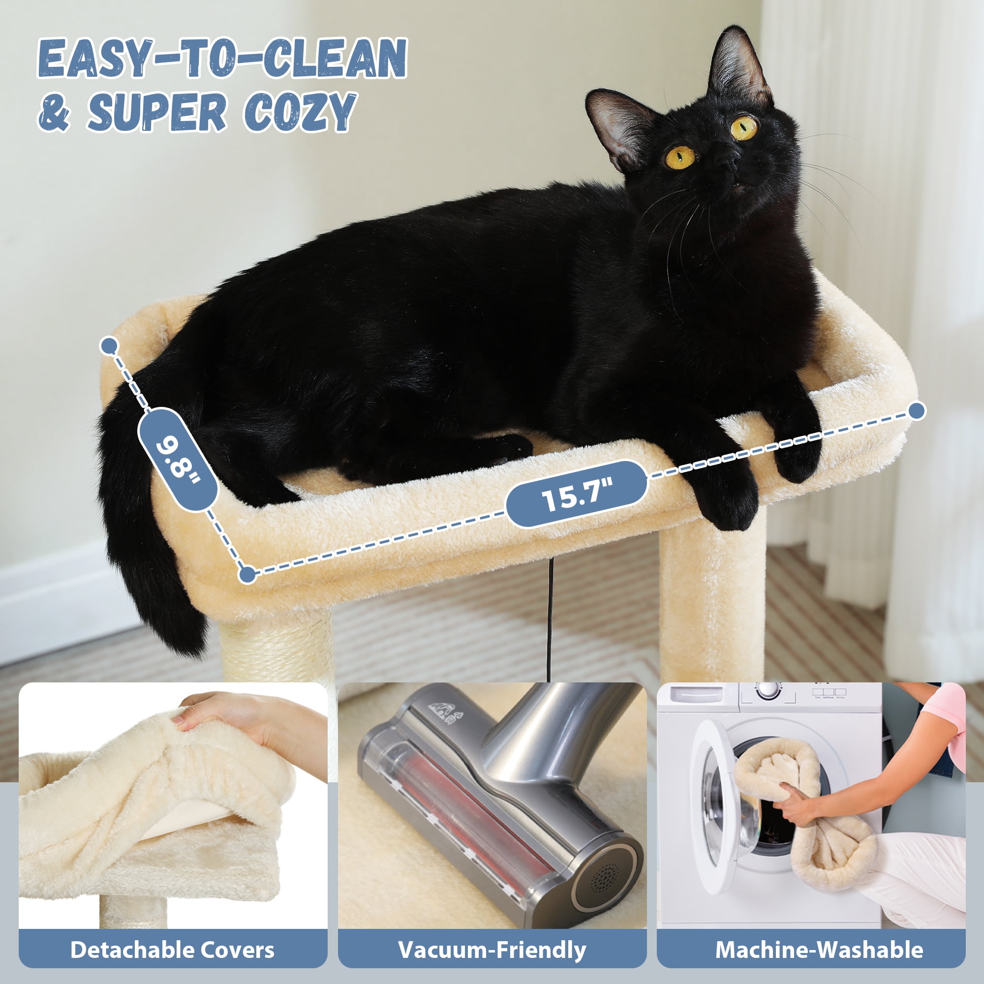 PAWZ Road Cat Tree 33" Cat Scratching Posts Tower with Large Top Perch and Hammock for Medium Indoor Cats, Beige