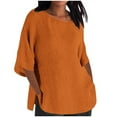 thumbnail image 2 of iHengLiXing Spring Plus Size Tops for Womens Dressy Casual Women's Solid Color Crew Neck Shirt-Point Sleeve Casual Top Orange M, 2 of 6