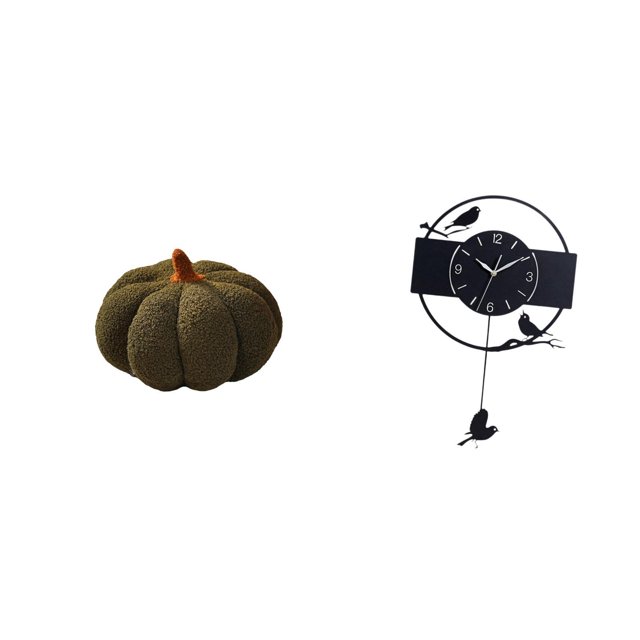 Cojín De Peluche De Calabaza De Halloween Y Reloj De Pared Con Diseño De Pájaro. Decoración Minimalista Para Sofá Y Dormitorio, Ideal Para Sala De Estar, Cocina O Estudio.