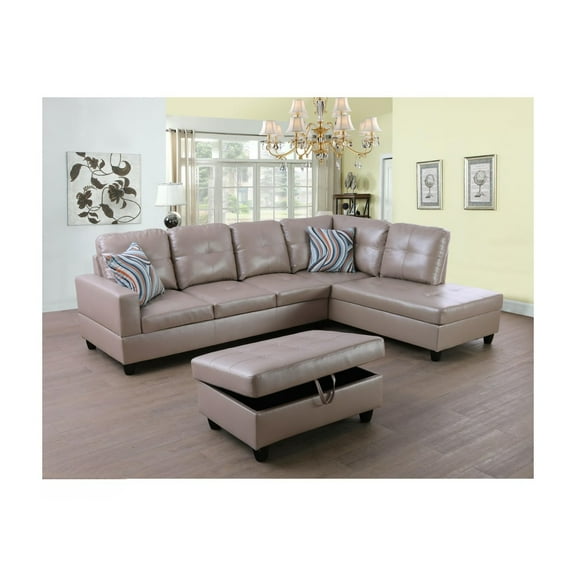 Maykoosh Furniture L Shape Sectional Sofa Sets With Removable Ottomans And Waist Pillows For Living Room, Latte