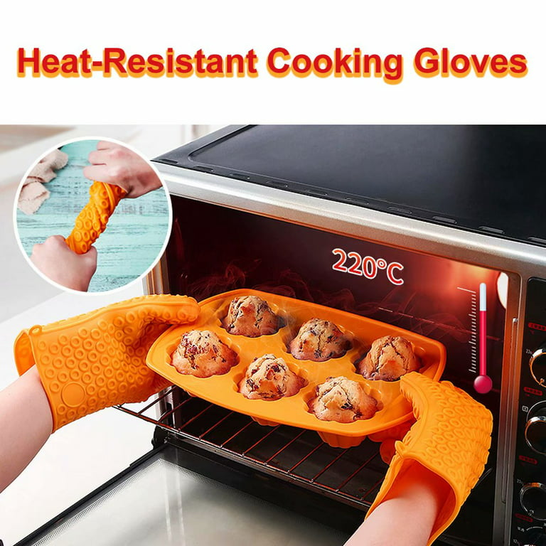Silicone Smoker Oven Gloves Set of 2 Pcs - Extreme Heat Resistant Gloves Washable  Oven Mitts for Safe Cooking Baking & Frying at The Kitchen,BBQ Pit & Grill  Christmas Gifts - Black 