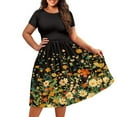 thumbnail image 3 of SCRAWLGOD Daisy Print Women Summer Dresses with Sleeves Casual Comfortable Women's Summer Short Sleeve A-Line Midi Dresses Size 4XL Round Neck for Vacations, 3 of 7