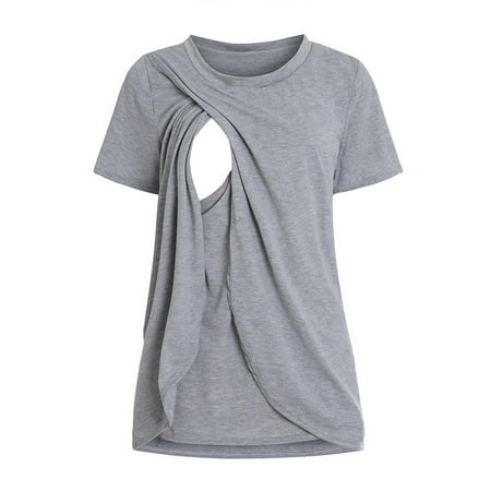 

Women Maternity T-Shirts Short Sleeve Solid Color Nursing Tops T Shirt Breastfeeding Tshirts Tee Top Female Dailywear