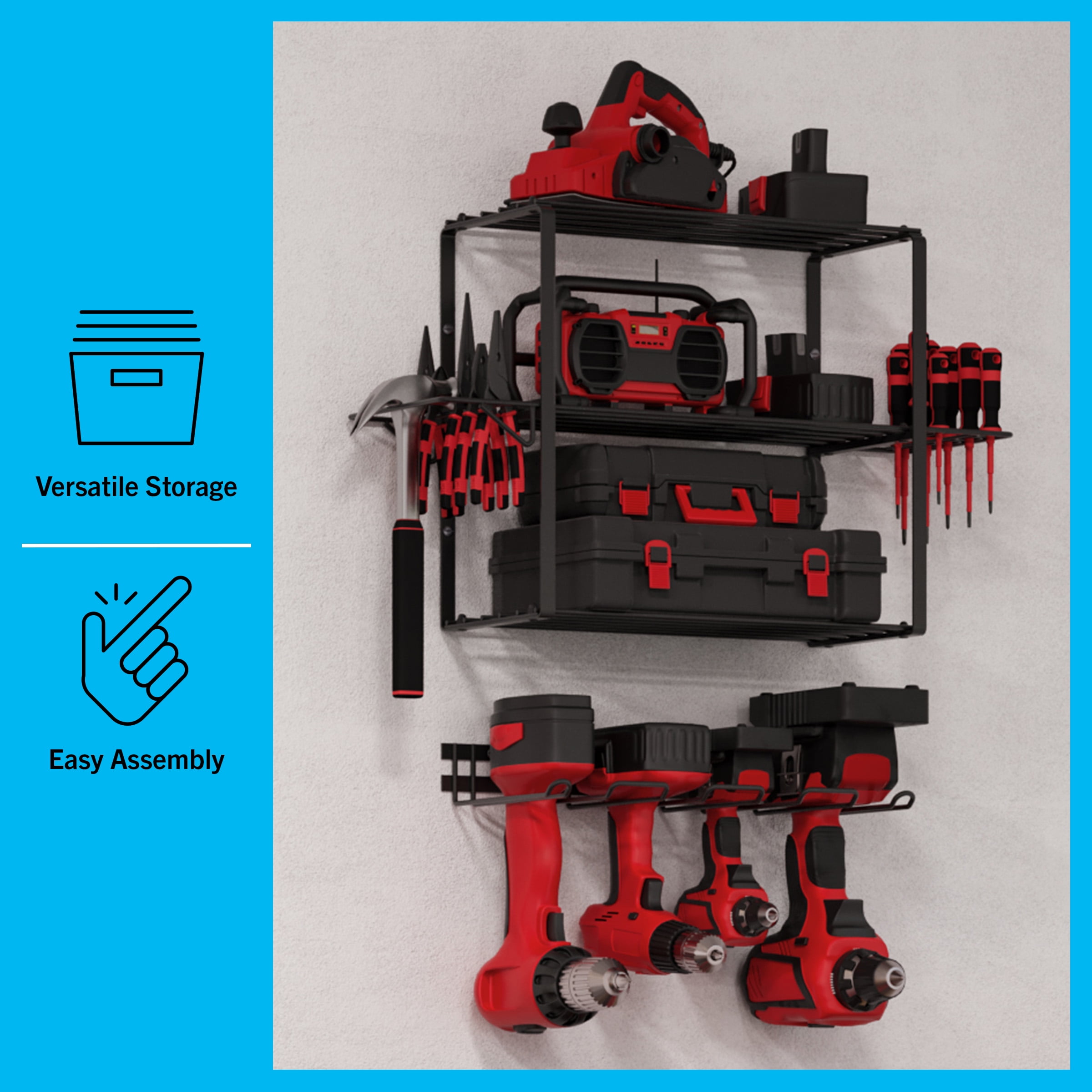 Stalwart Power Tool Organizer - 4-Tier Garage Shelving - 140lb Max Capacity