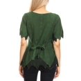 thumbnail image 2 of Sakkas Emma Womens Stonewashed V neck Short Sleeve Blouse Top Crochet Button Down - Green - Medium, 2 of 5