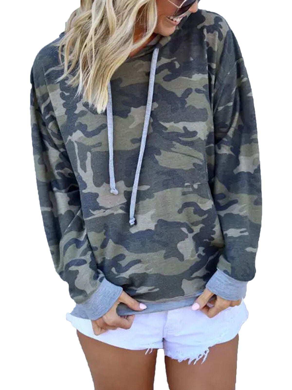 Lmx+3f Casual Womens Camouflage Hooded Pullover Tops Long Sleeve Hoodie Sweatshirt Blouse Loose Soft Comfy Tops 