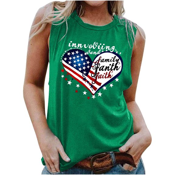 Qetyuw Womens 4th of July Tank Tops Summer Patriotic Stars and Stripes Graphic Tshirts Elegant Sleeveless T-shirts Camisole Flowy Round Neck Tanks Plus size Blouses for Women