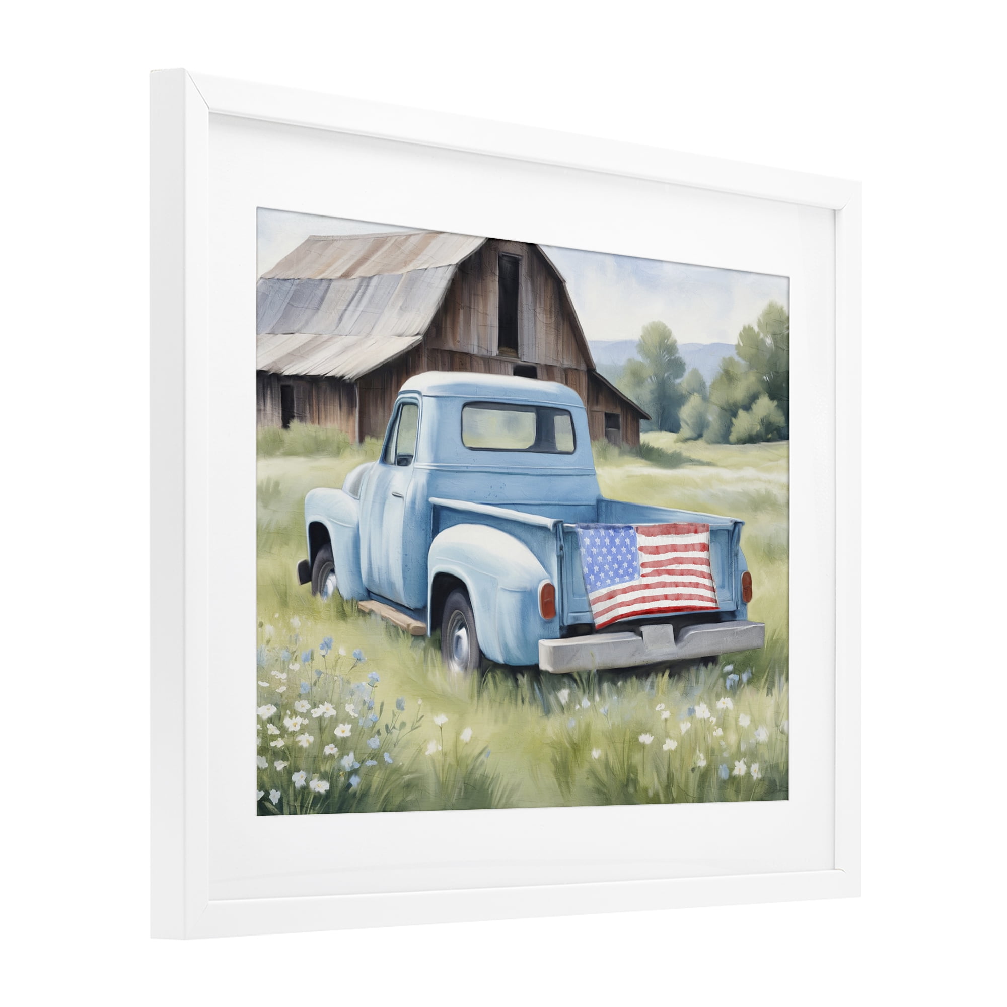 Stupell Industries American Pride Truck on Farm White Framed Print Under Glass, design by Kim Allen