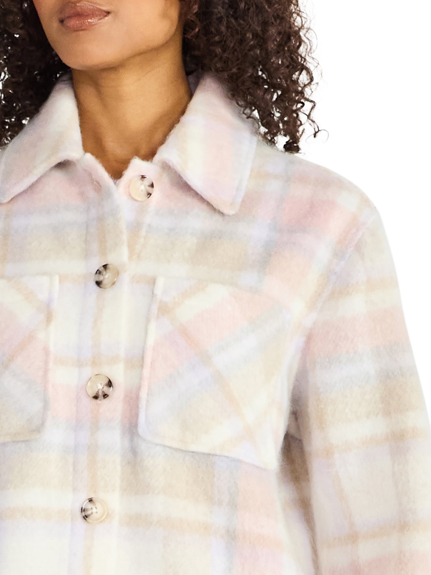 Time and Tru Women's Brushed Plaid Shacket, Sizes XS-XXXL